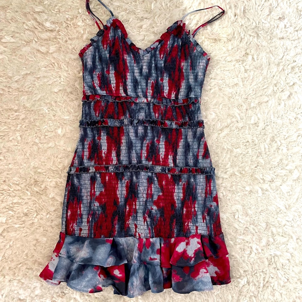 Red & blue ruched detail dress